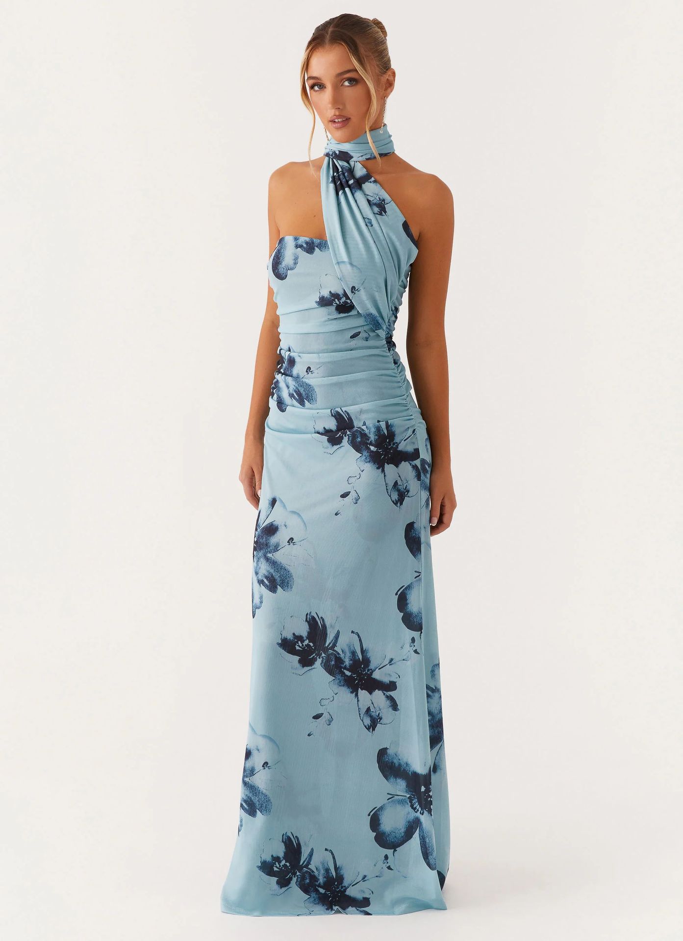 One Shoulder Halter Maxi Dress