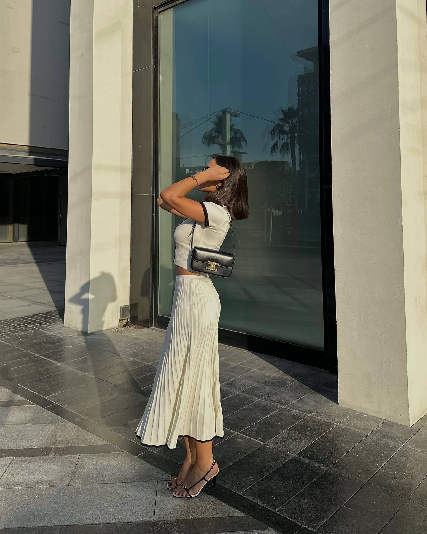 Ribbed Knit Contrast Skirt Set