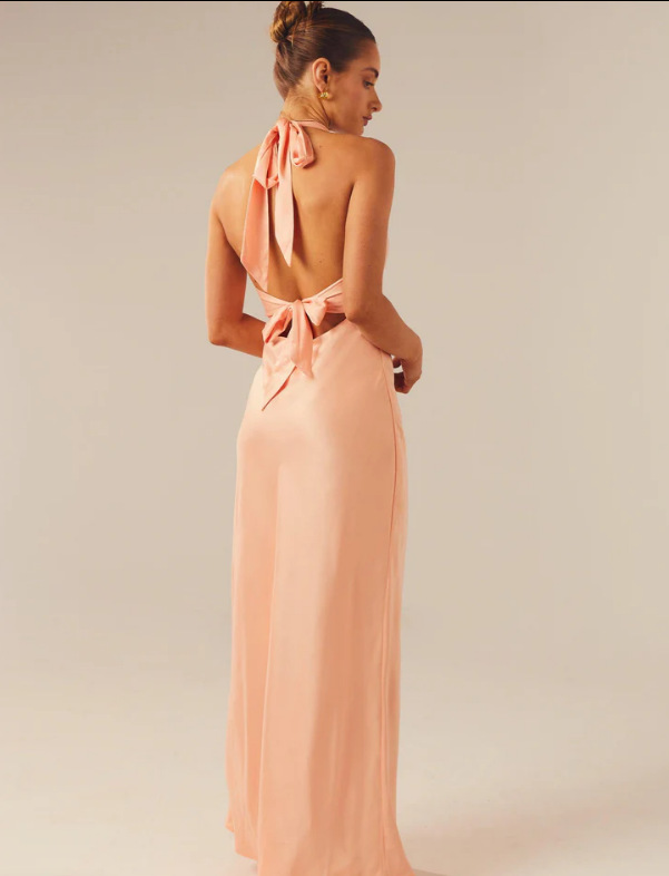 Lustrous Satin Halter Gown with Plunging V-Neck
