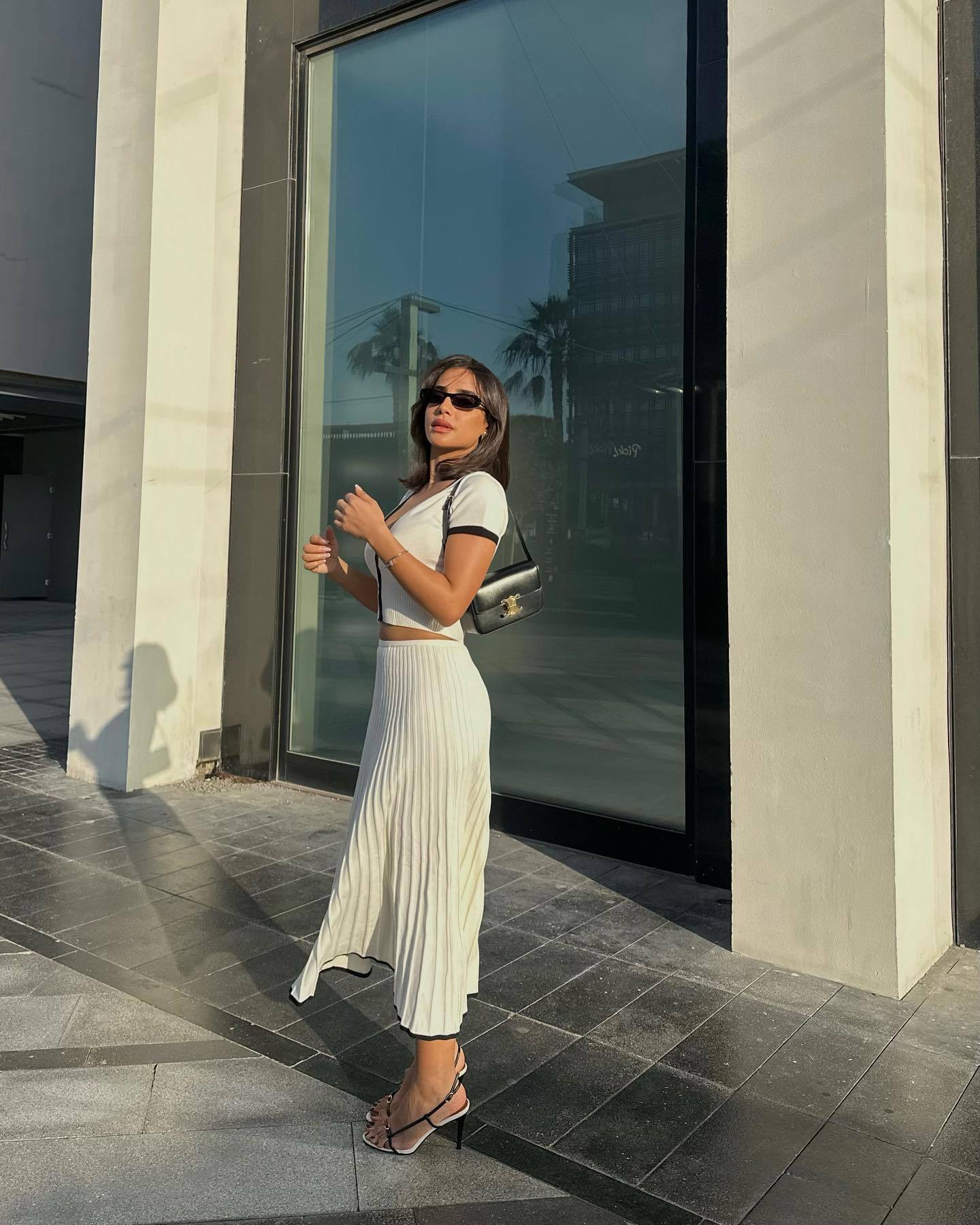 Ribbed Knit Contrast Skirt Set