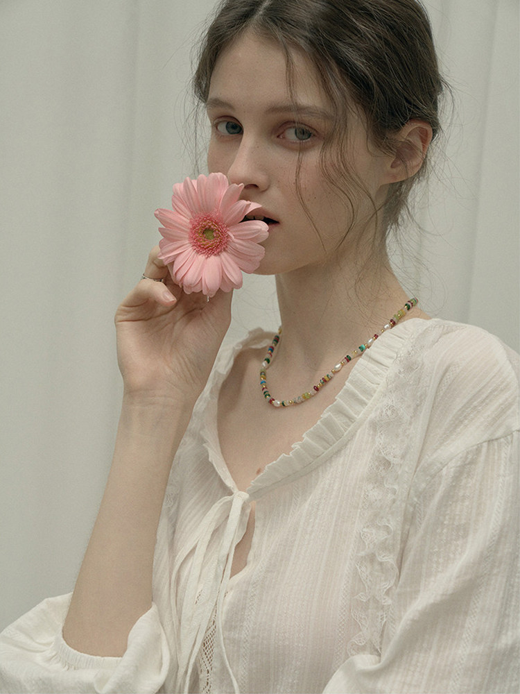 Women's French Lace-Up Blouse - Vintage Romantic Aesthetic