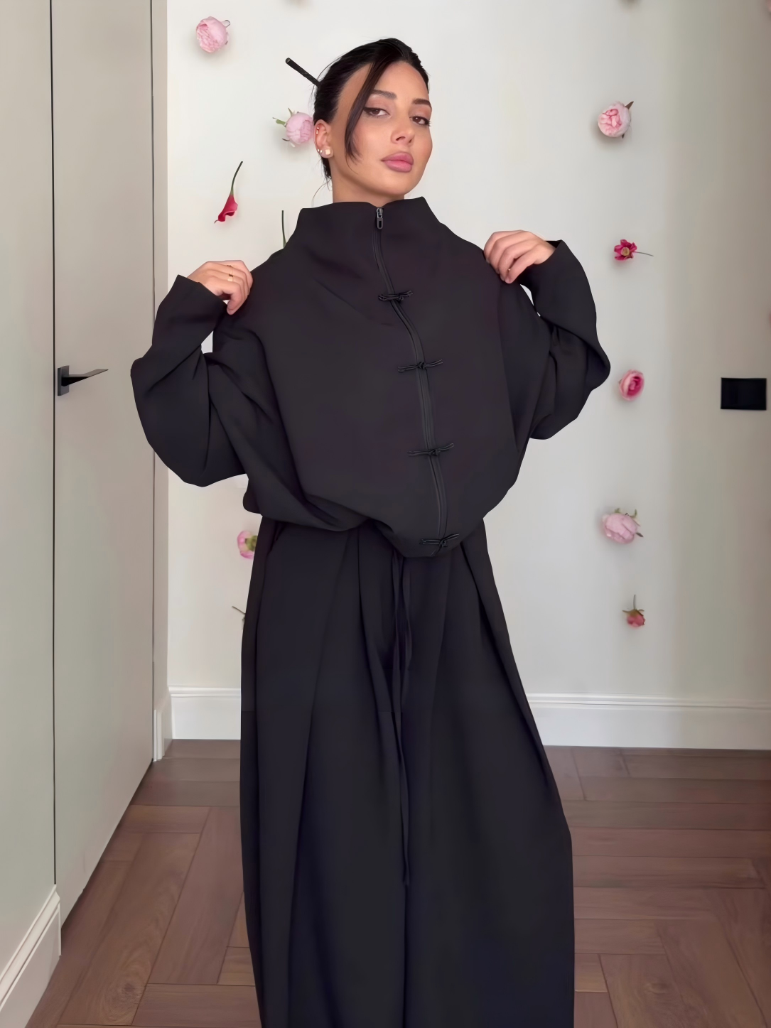 Modern Mandarin-Collar Co-ord Set | Zen-Inspired Two-Piece Loungewear