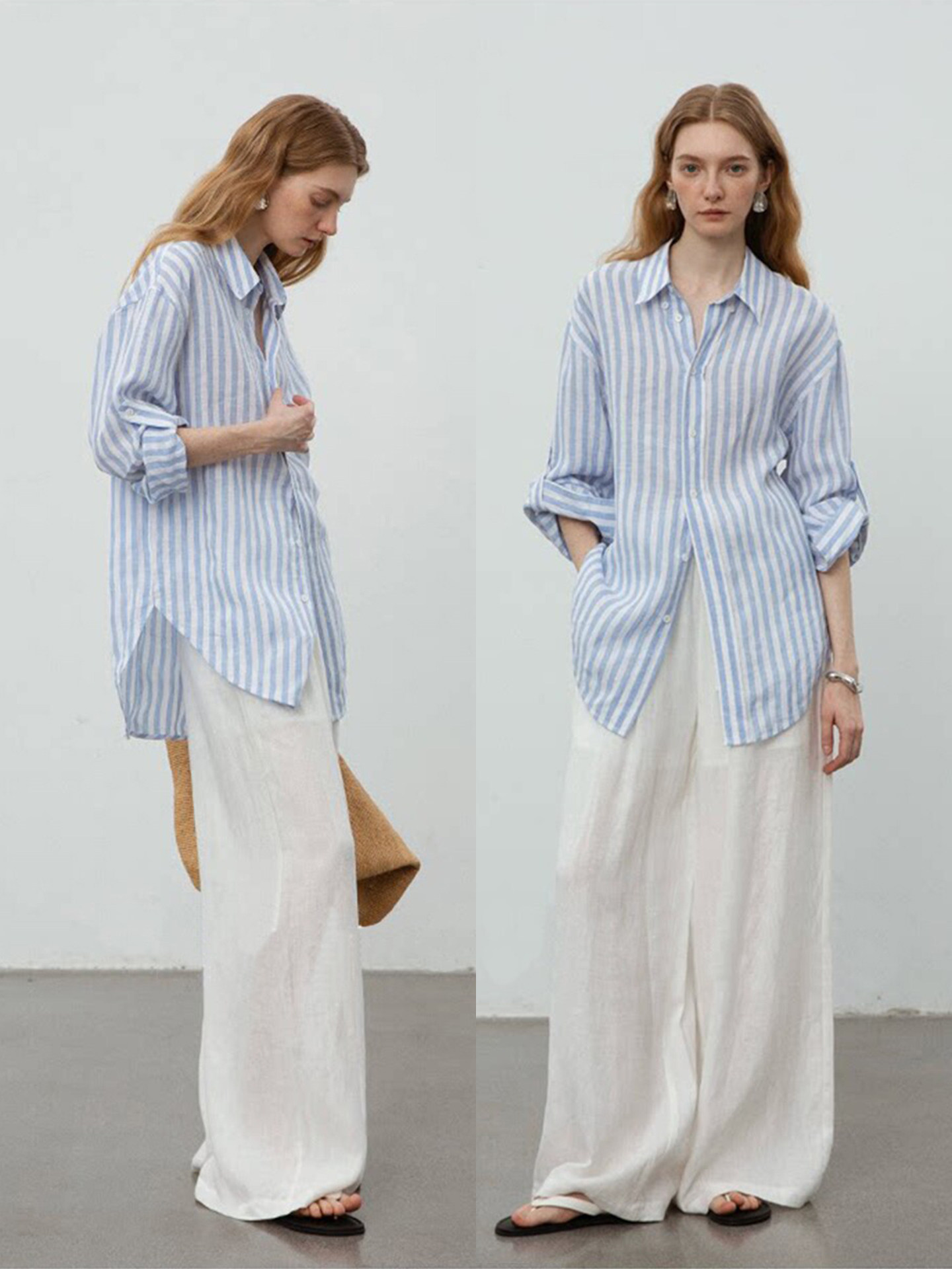 Women's Striped Linen Shirt - Classic Hamptons Aesthetic