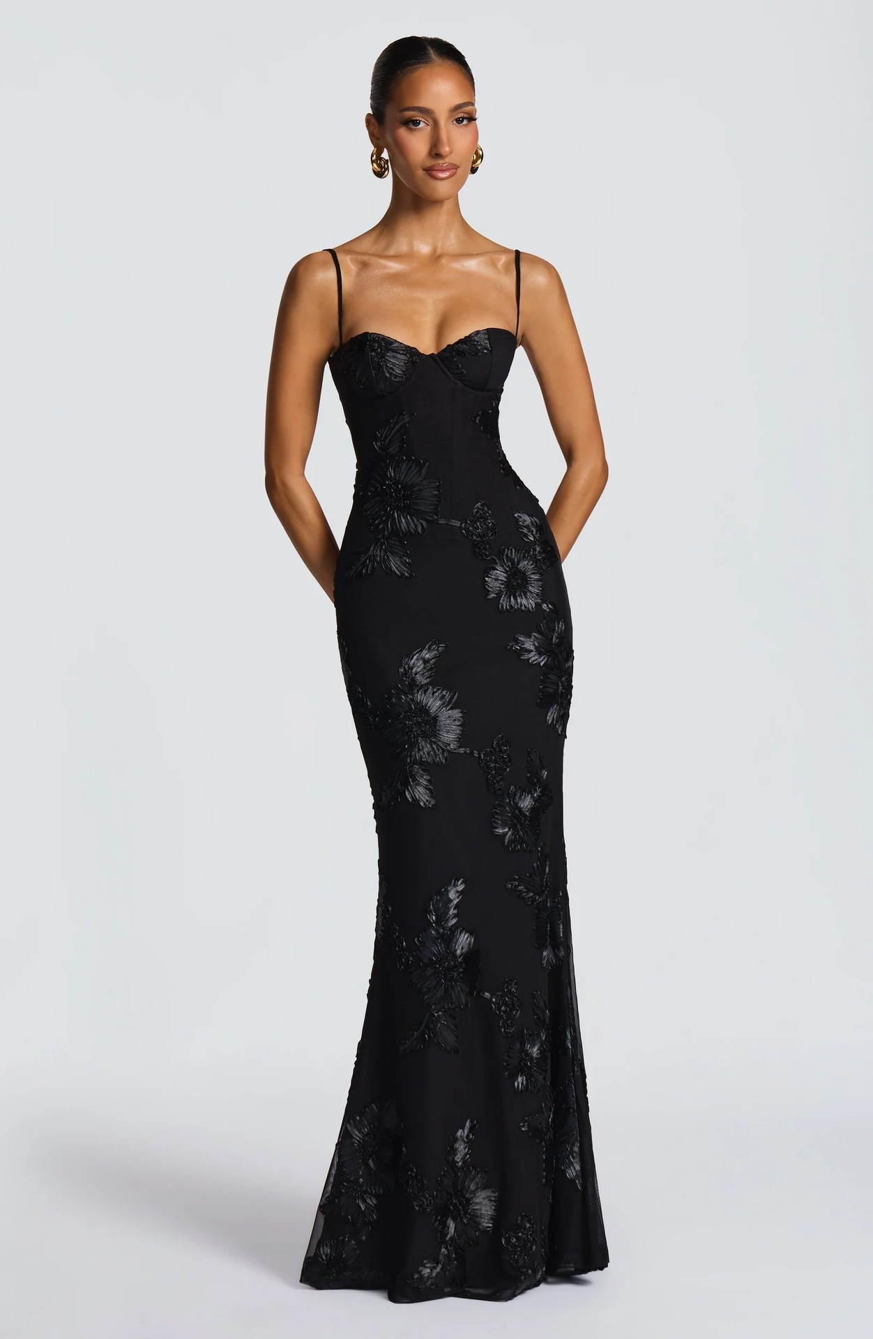 Alluring Backless Bodycon Gown with Flower Detail