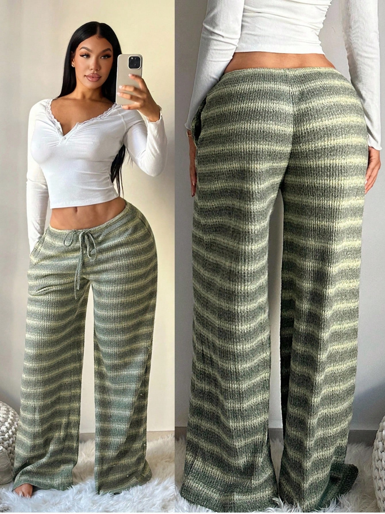 Striped High Waist Wide Leg Pants