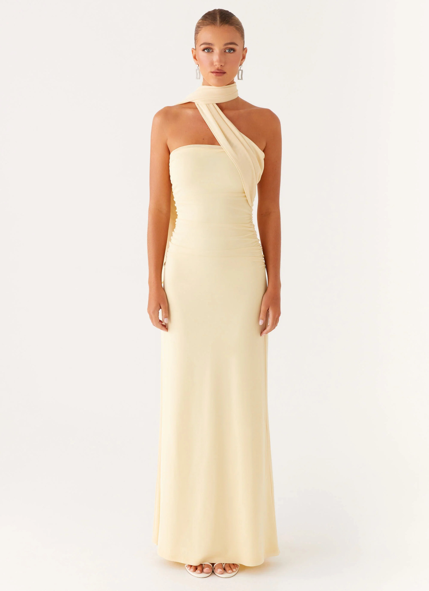 One Shoulder Halter Maxi Dress