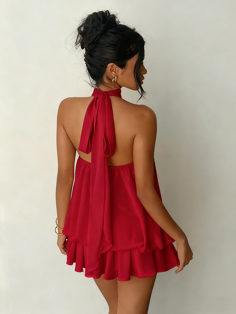 Solid Halter Neck Babydoll Dress