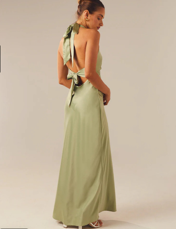 Lustrous Satin Halter Gown with Plunging V-Neck