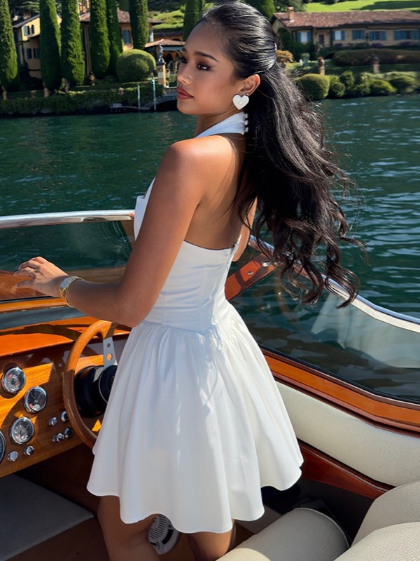 Halter Neck Backless Flare Mini Dress