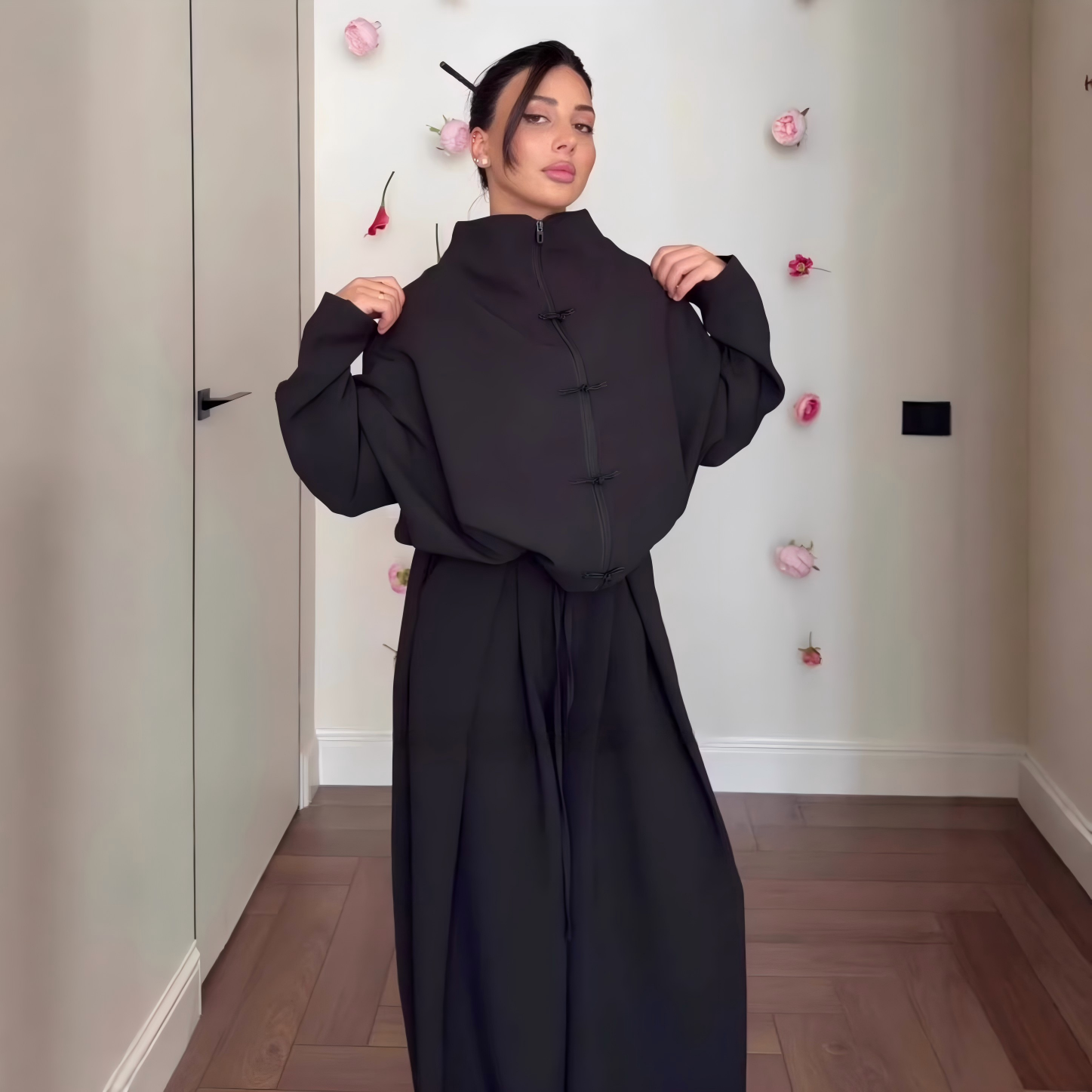 Modern Mandarin-Collar Co-ord Set | Zen-Inspired Two-Piece Loungewear