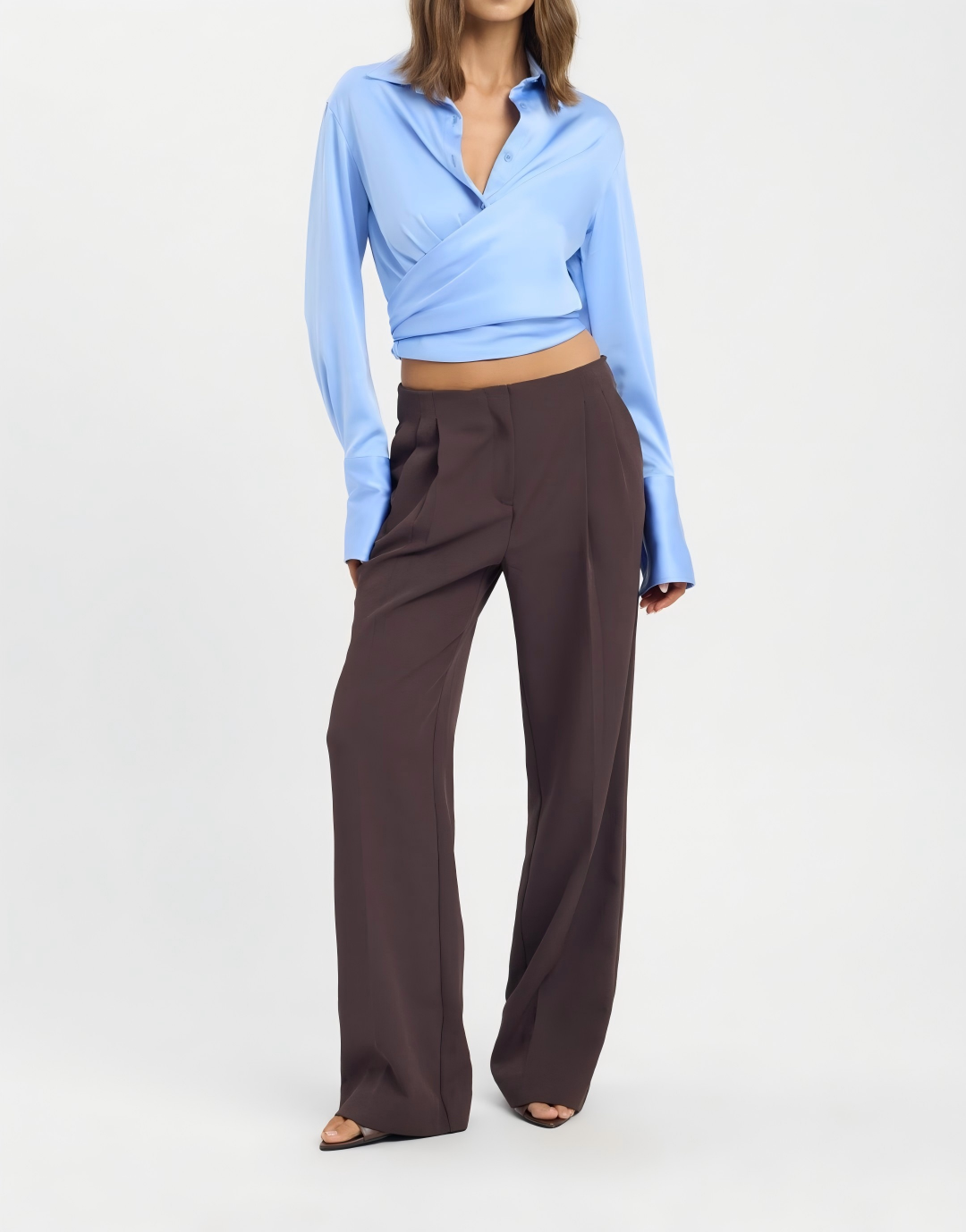 Wrap Tie-Back Satin Crop Shirt