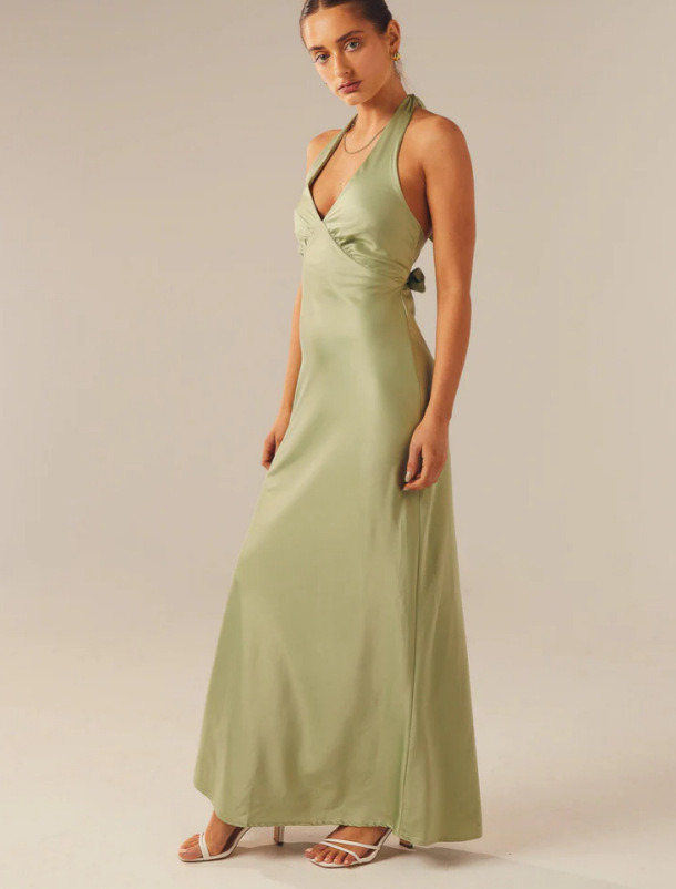 Lustrous Satin Halter Gown with Plunging V-Neck
