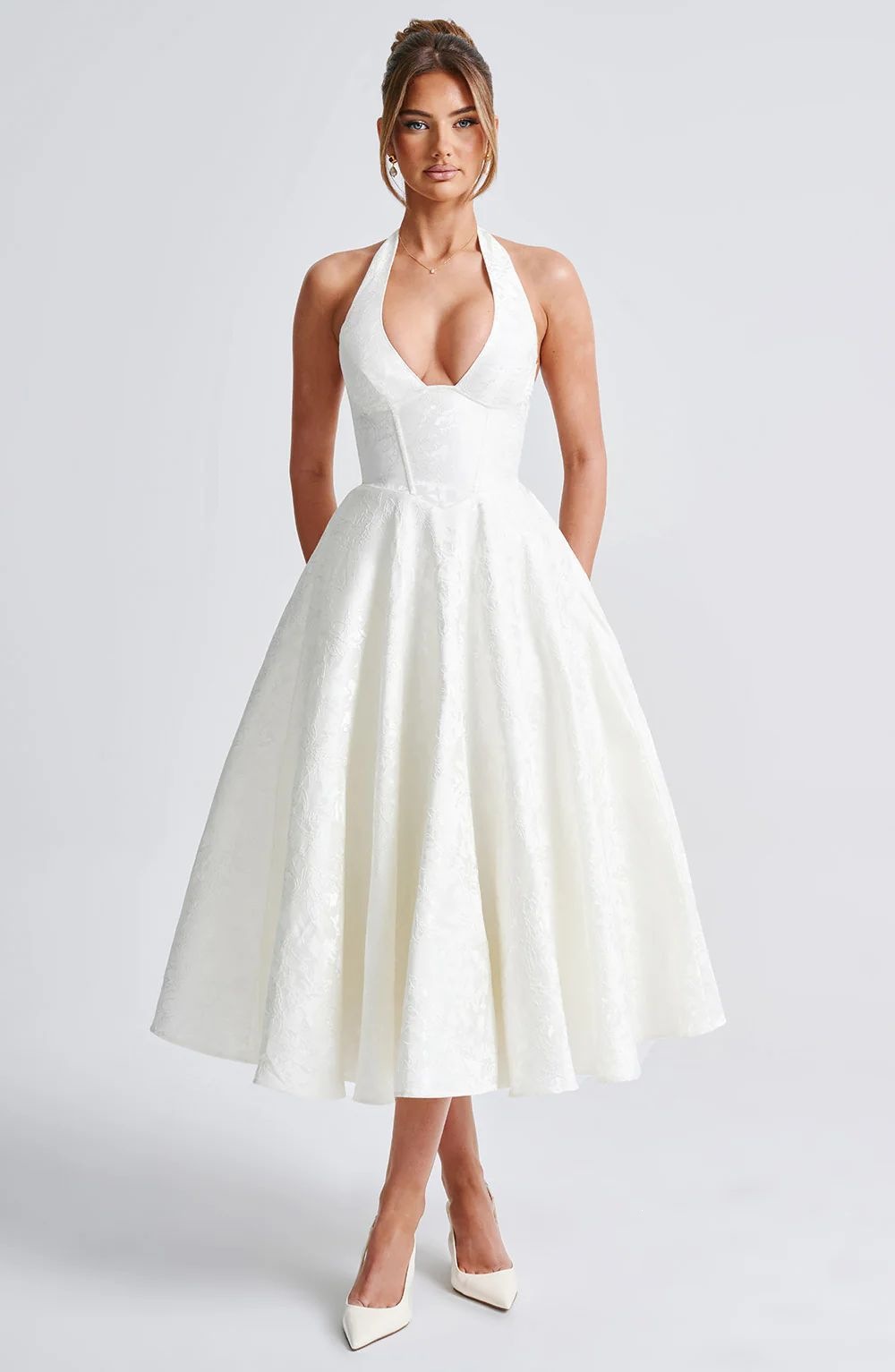 Jacquard V-Neck Halter Maxi Dress