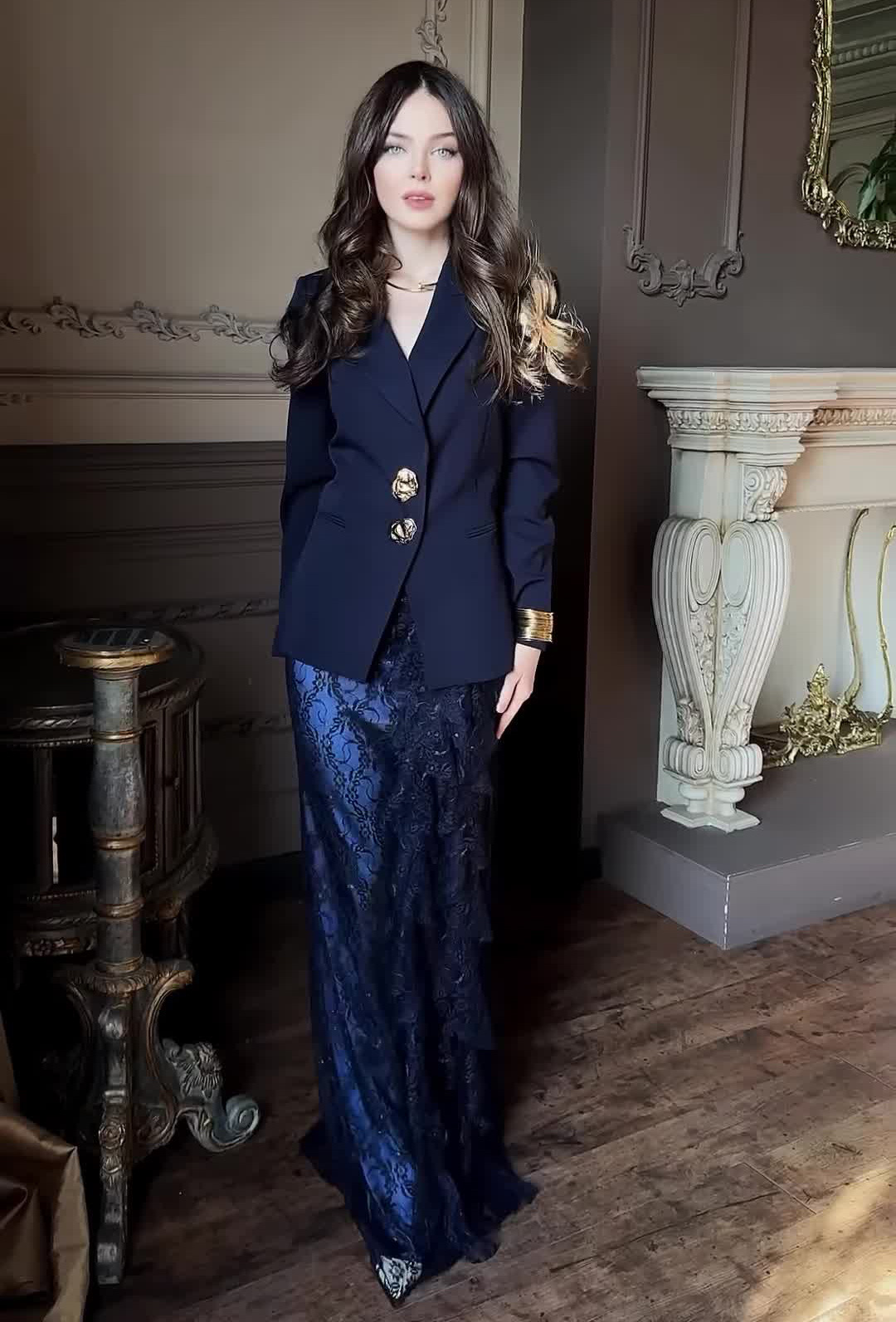 Double-Breasted Blazer & Skirt Set