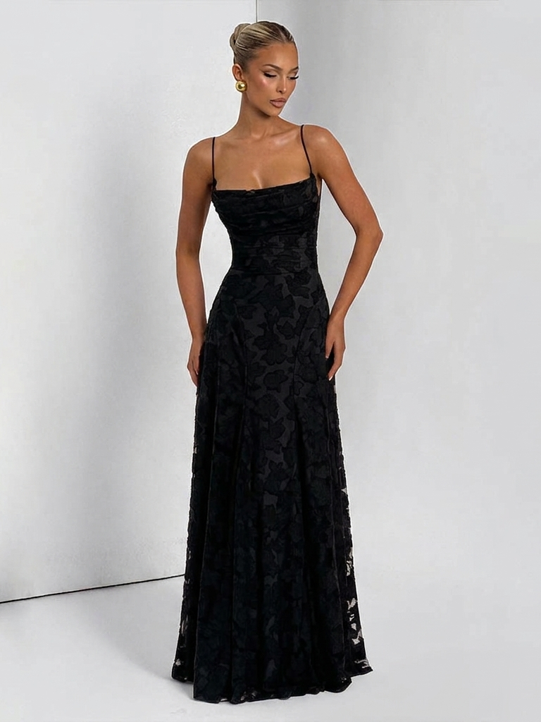 Textured Spaghetti Strap Maxi Dress