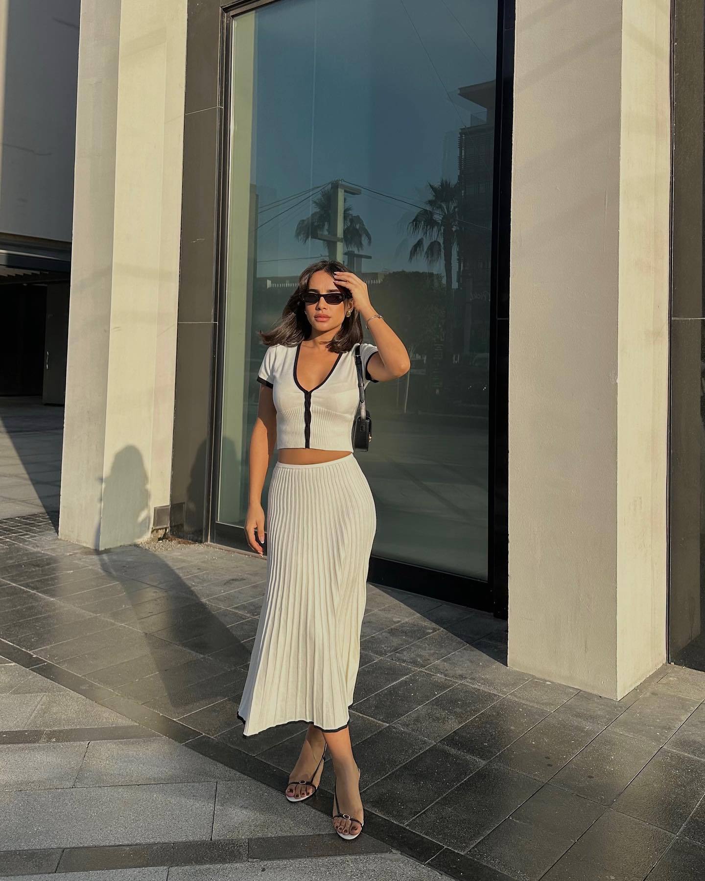 Ribbed Knit Contrast Skirt Set