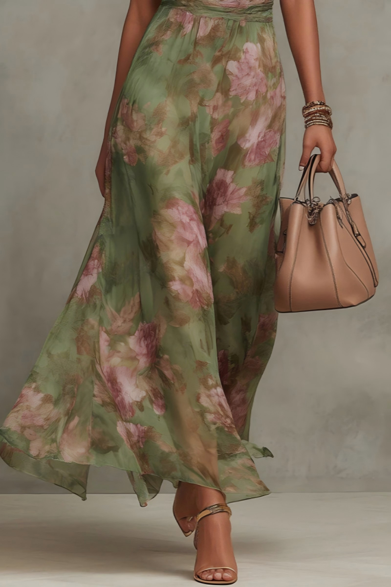 Backless Halter Maxi Dress in Vintage Print - Chic Flowy Summer Outfit