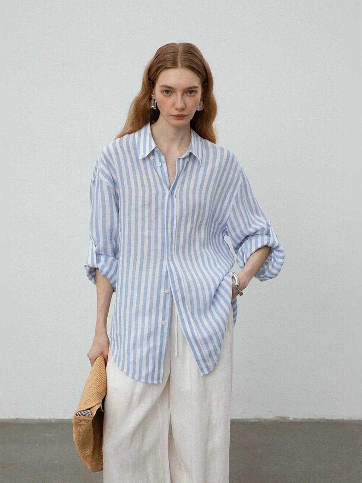 Women's Striped Linen Shirt - Classic Hamptons Aesthetic