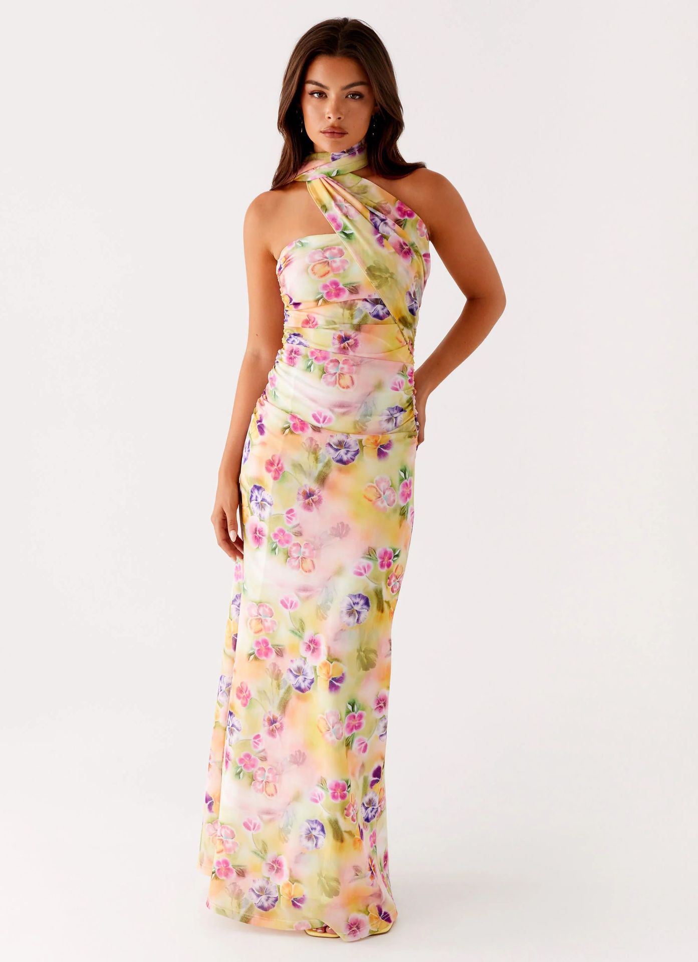 One Shoulder Halter Maxi Dress