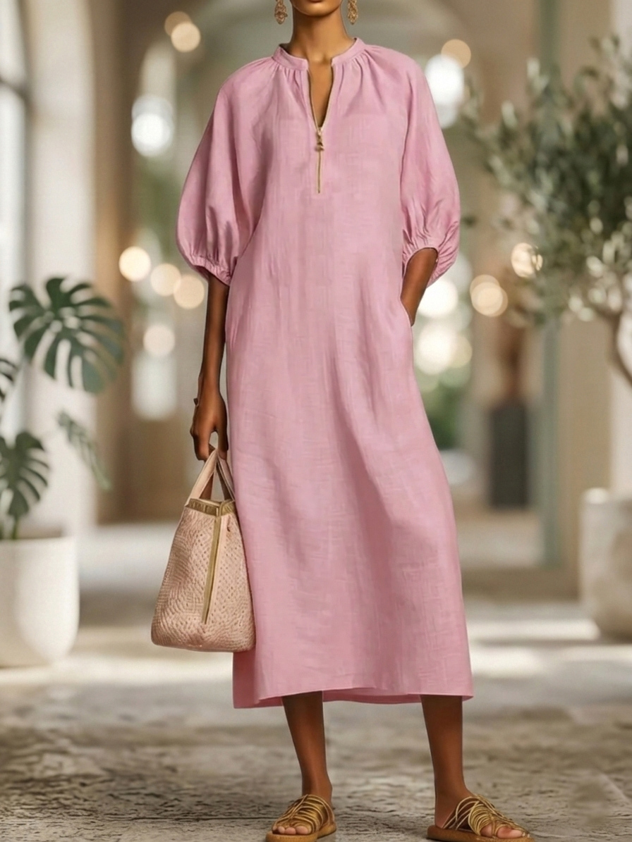 New Arrivals🔥Stylish Zippered Loose Linen-cotton Midi Dress