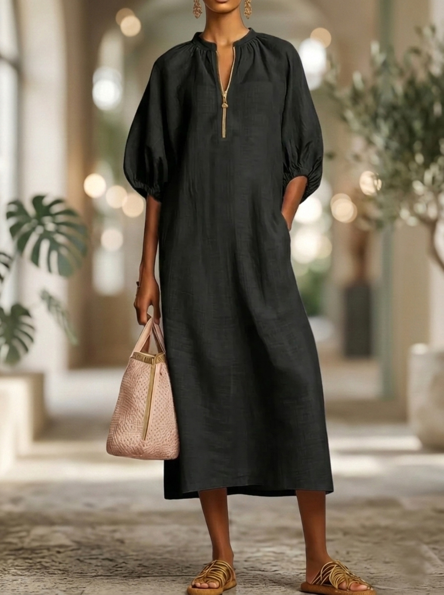 New Arrivals🔥Stylish Zippered Loose Linen-cotton Midi Dress