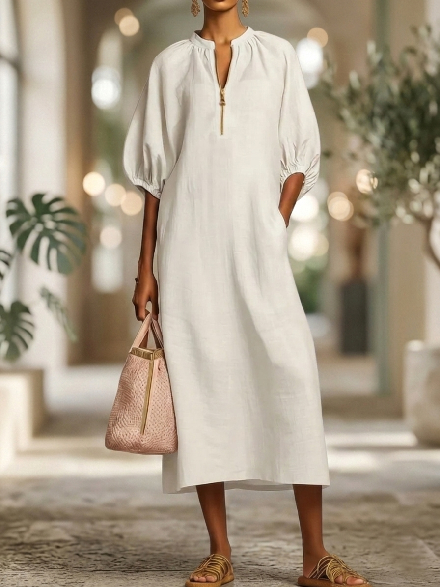 New Arrivals🔥Stylish Zippered Loose Linen-cotton Midi Dress