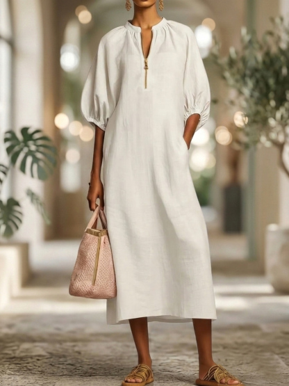 New Arrivals🔥Stylish Zippered Loose Linen-cotton Midi Dress