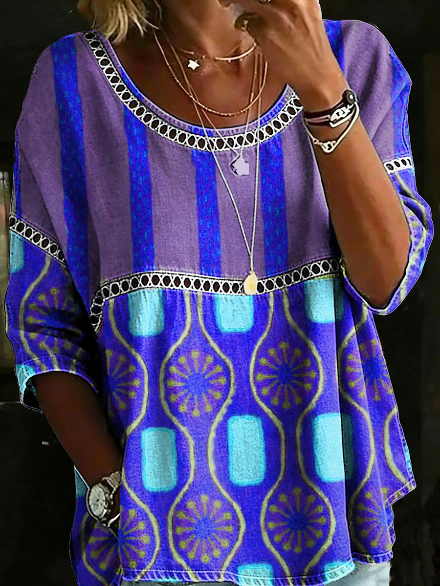 New Arrivals🔥 Women's Vintage Abstract Casual Loose Denim Blouse Shirt