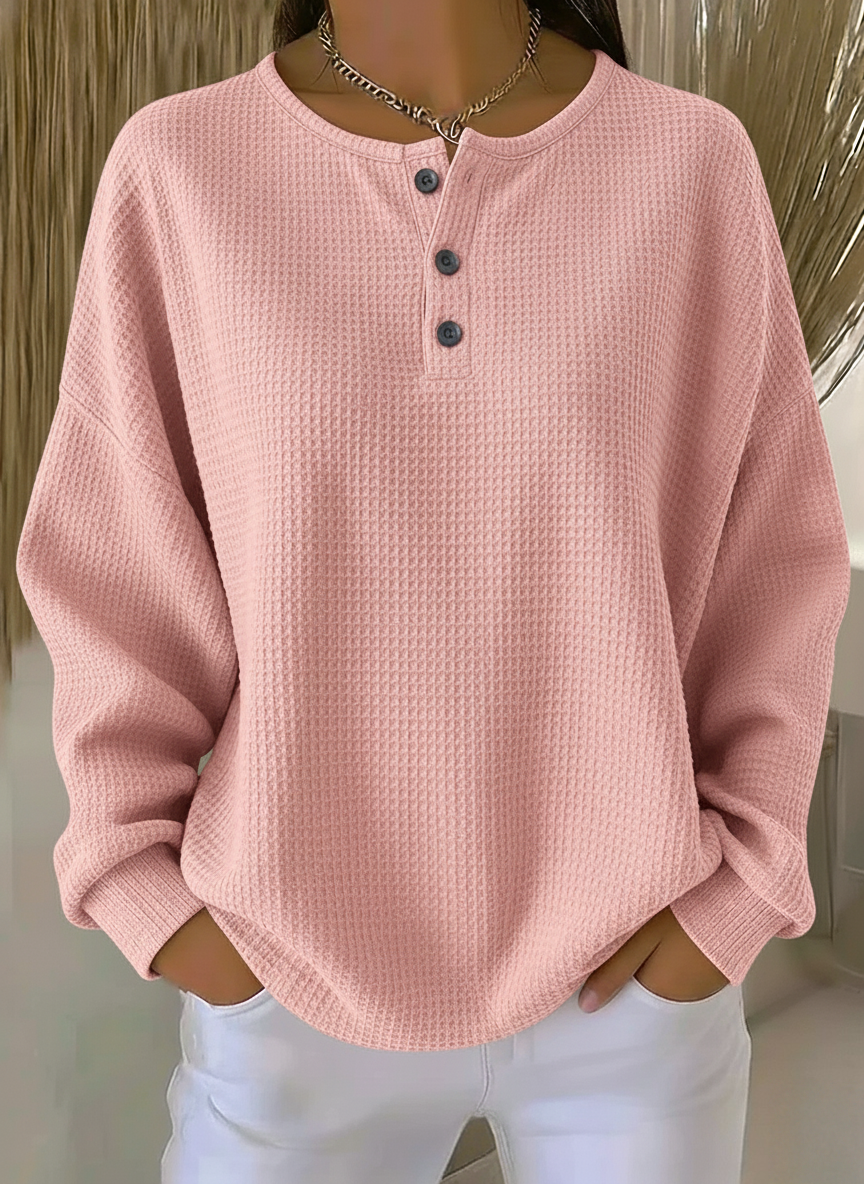 New Arrivals🔥Women's Casual Waffle Henry Collar Sweatshirt