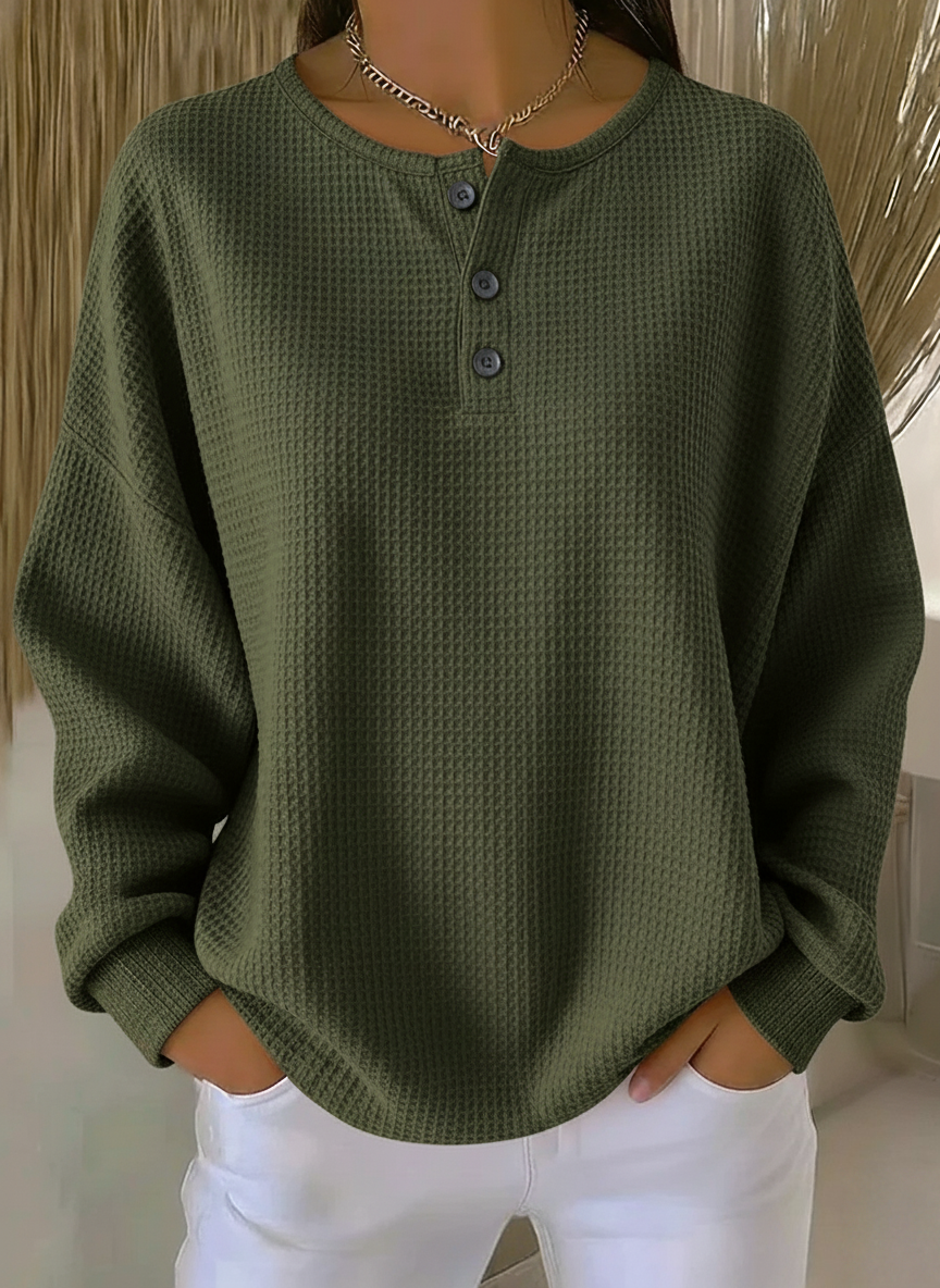 New Arrivals🔥Women's Casual Waffle Henry Collar Sweatshirt