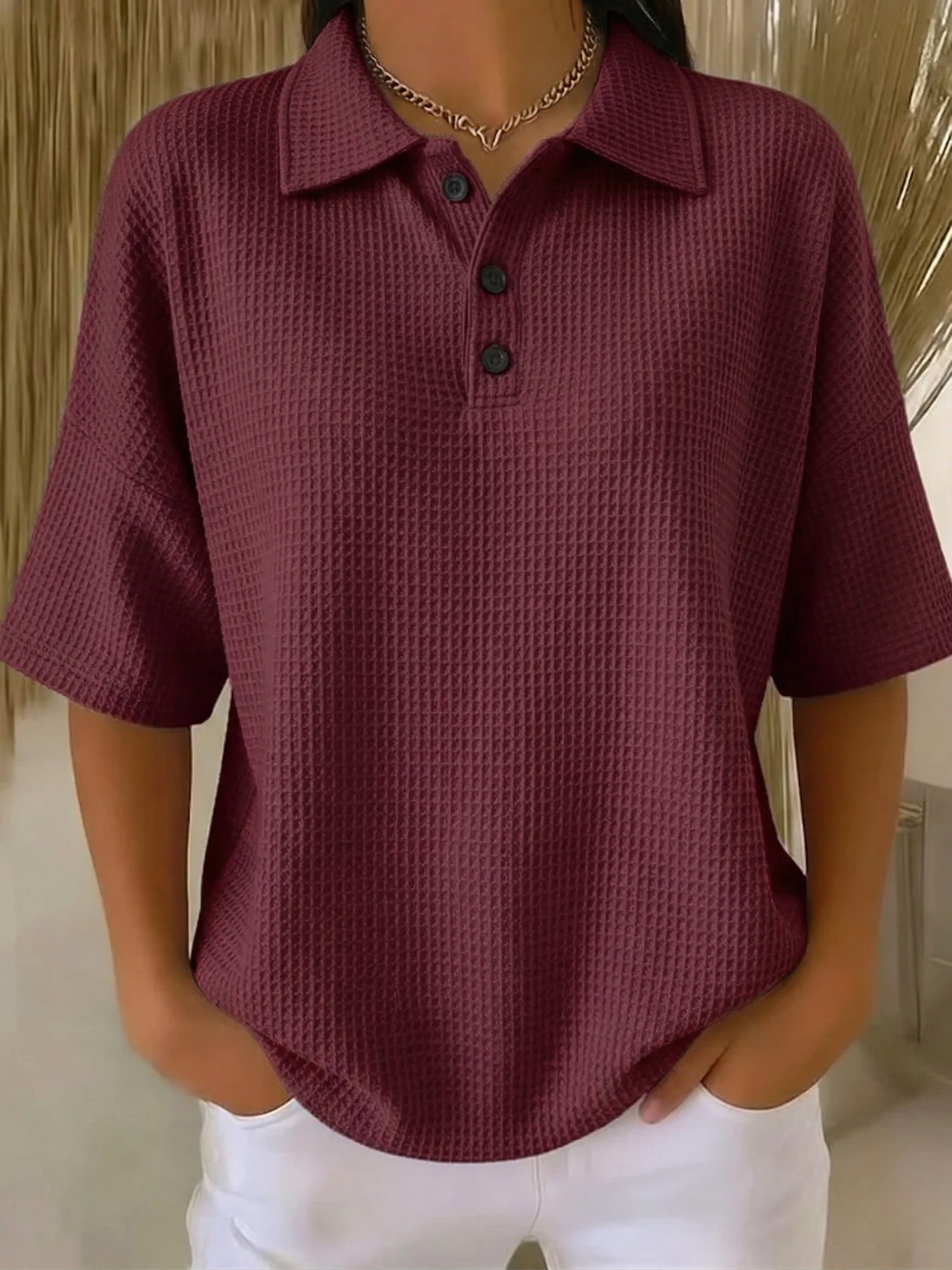 New Arrivals🔥Women's Casual Cozy Polo Collar Waffle Shirt