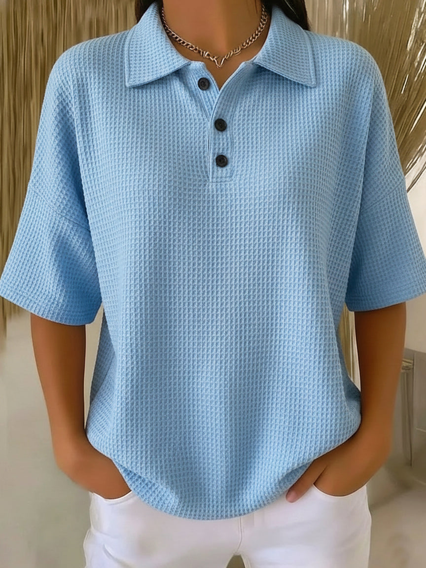 Casual Cozy Polo Collar Waffle Shirt