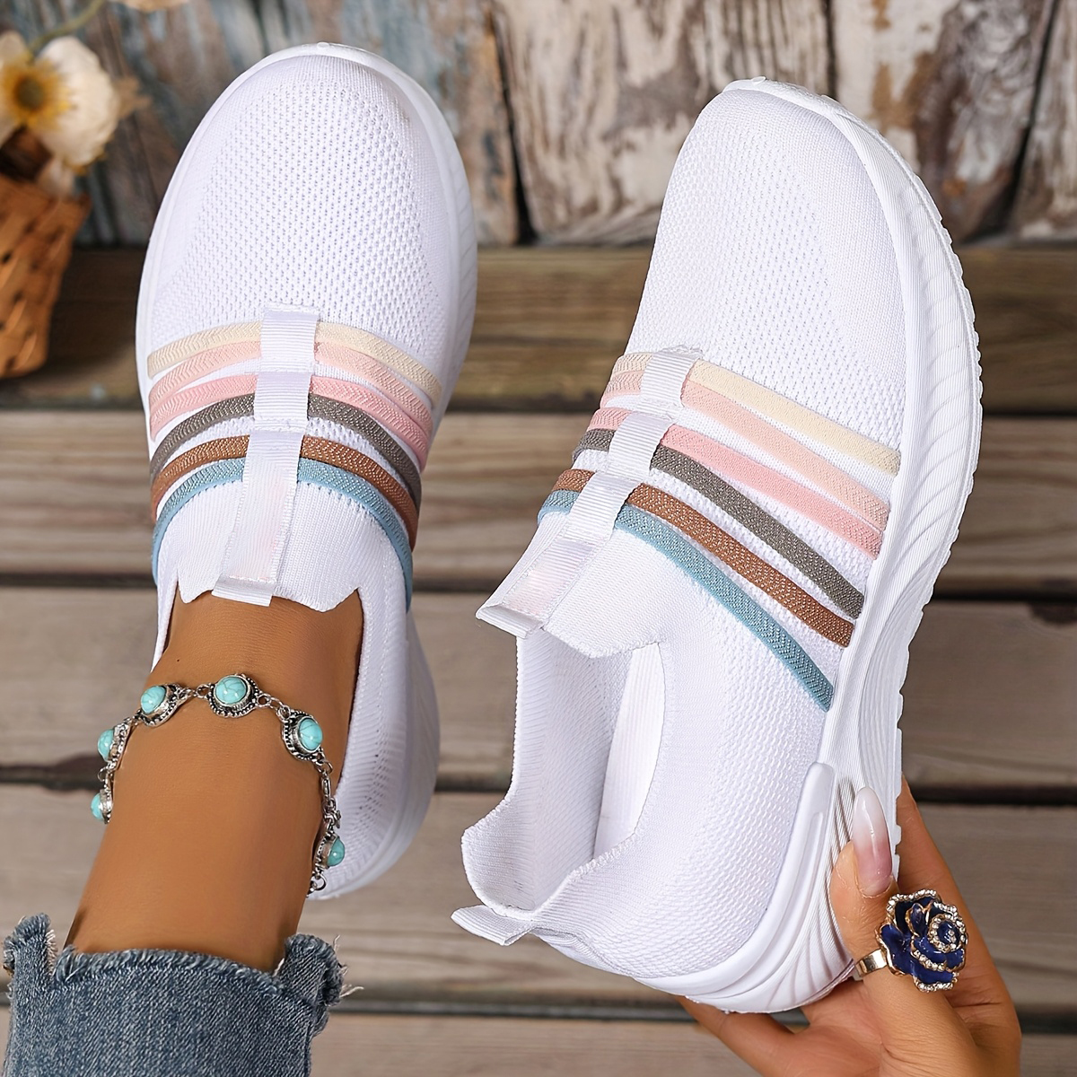 Women's Stripes Mesh Casual Sneakers