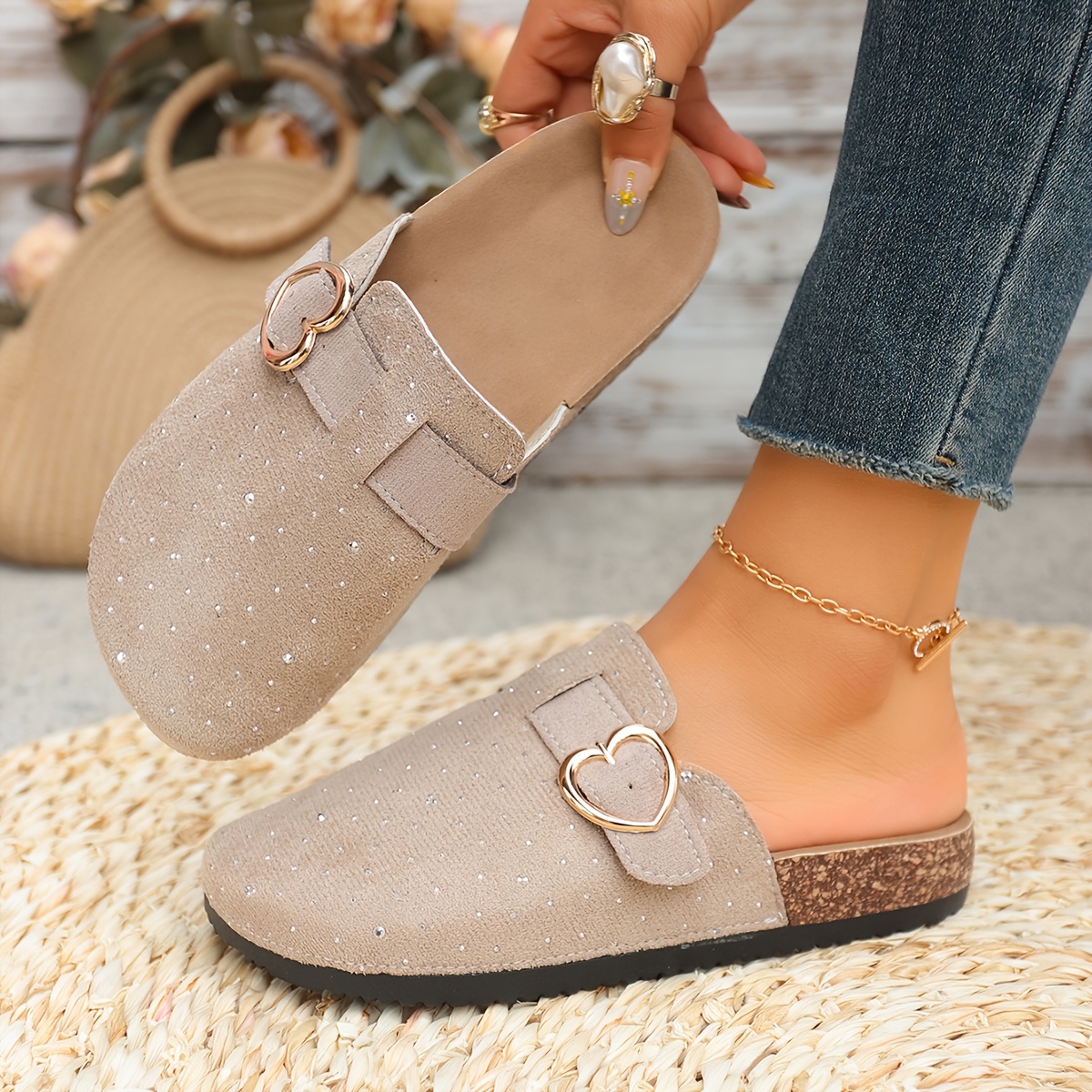 Women's Heart Buckle Classic Mules