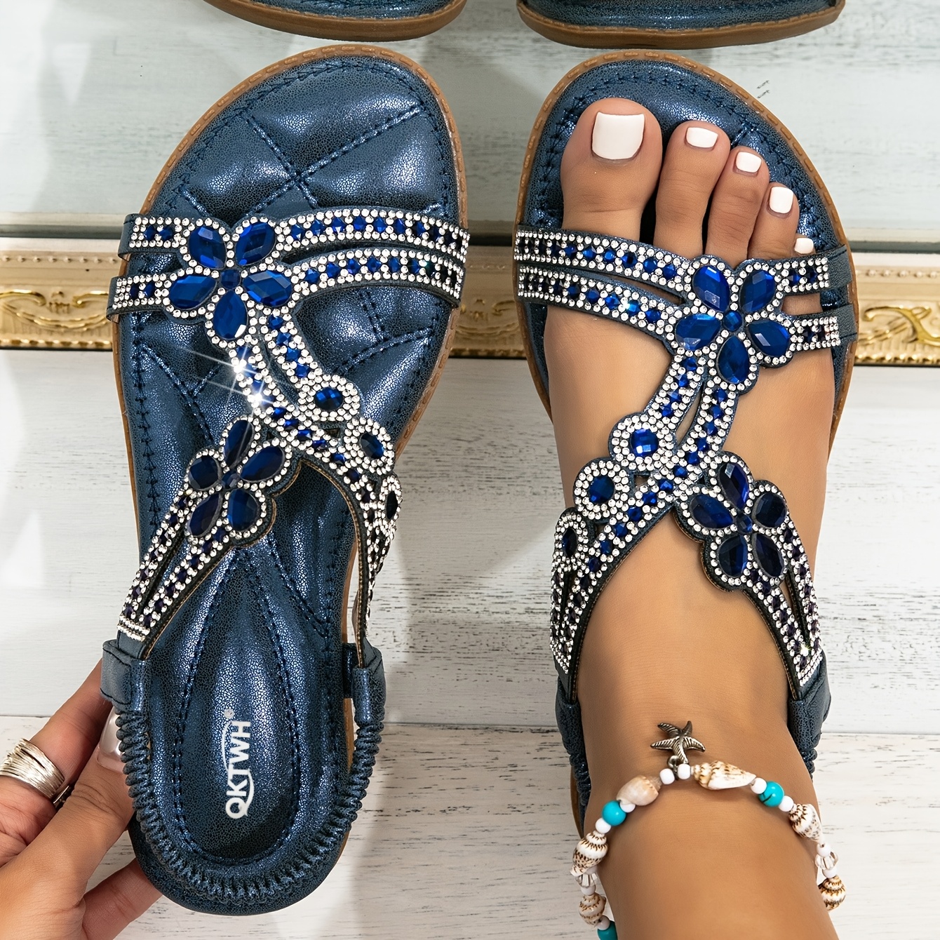 Women's Bohemian Rhinestone Flower Sandals