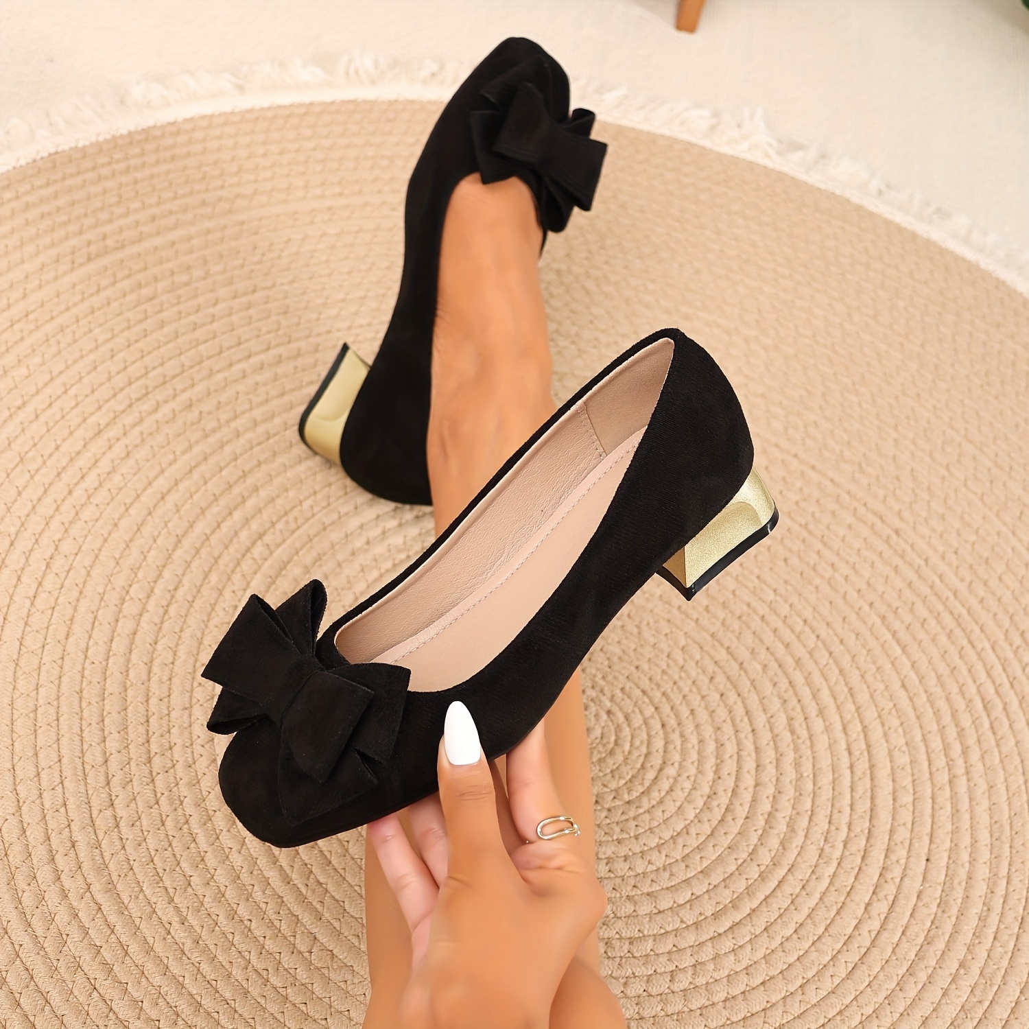 Ladies' New Fashion Bow Elegant Chunky Heel