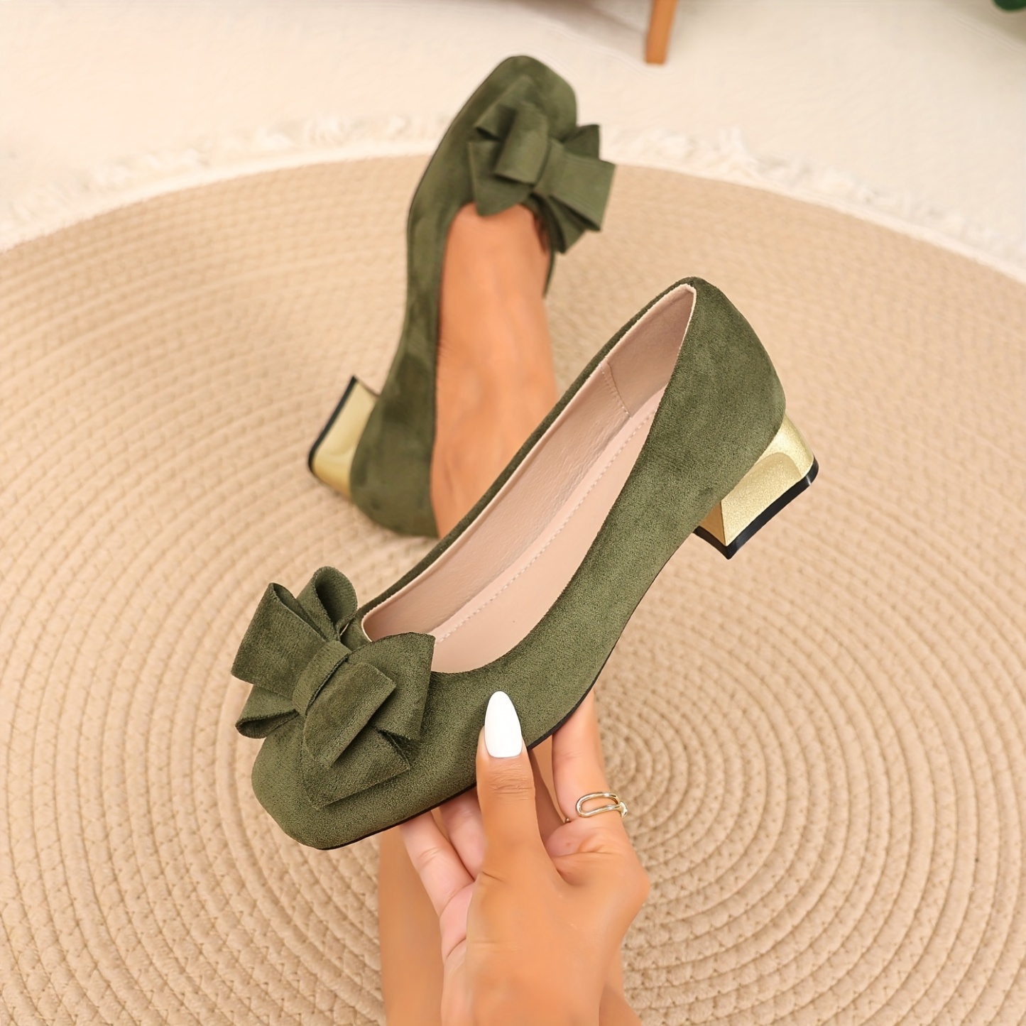 Ladies' New Fashion Bow Elegant Chunky Heel