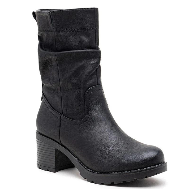 Women's Mid Calf Cuban Heel Zip Boots
