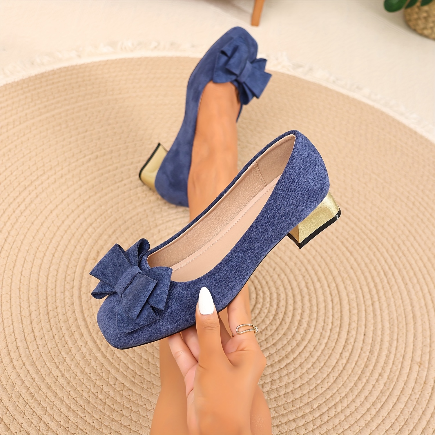 Ladies' New Fashion Bow Elegant Chunky Heel