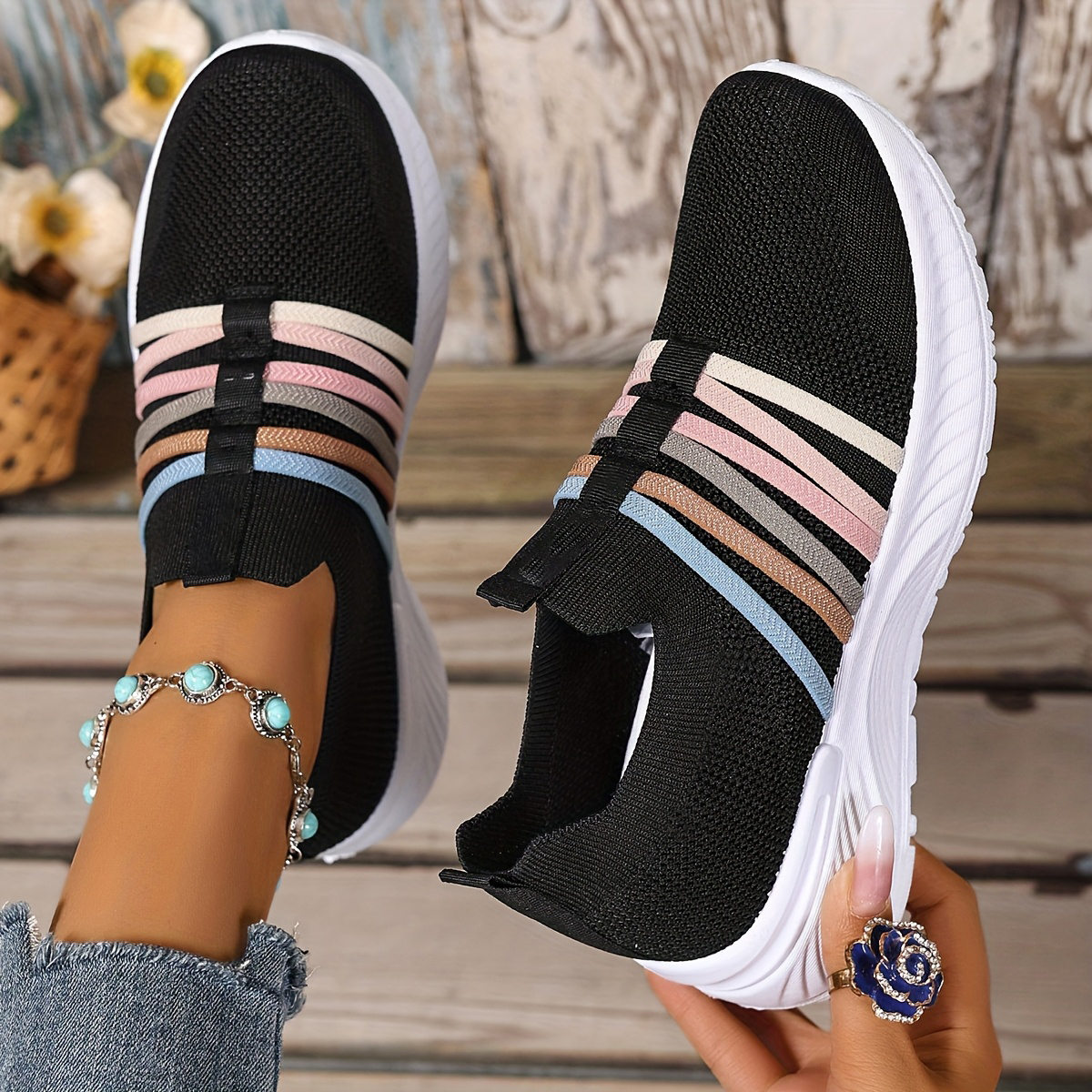 Women's Stripes Mesh Casual Sneakers