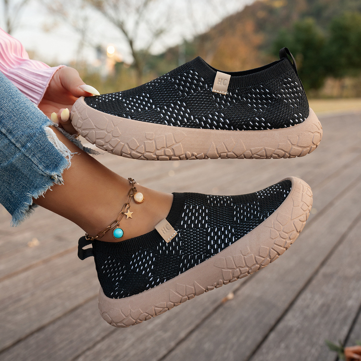 Women's Flyknit Breathable Slip-On Casual Rubber Shoes
