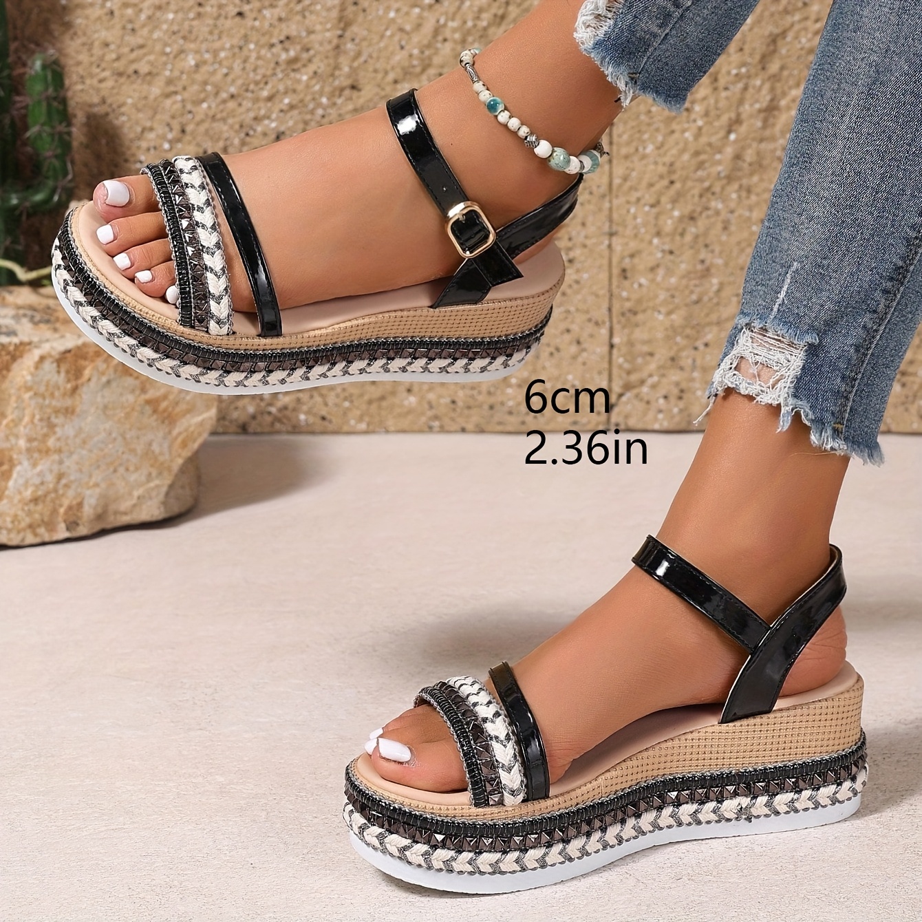 Women'S Black Platform Roman Sandals