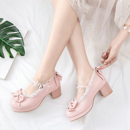 Women Kawaii Block Heel Mary Janes