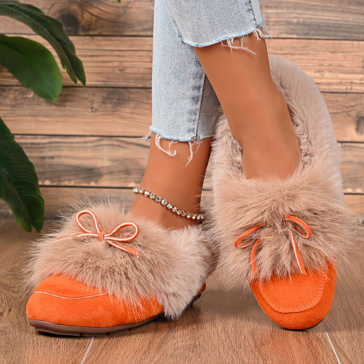 Women's Winter Slippers with Bow Accent