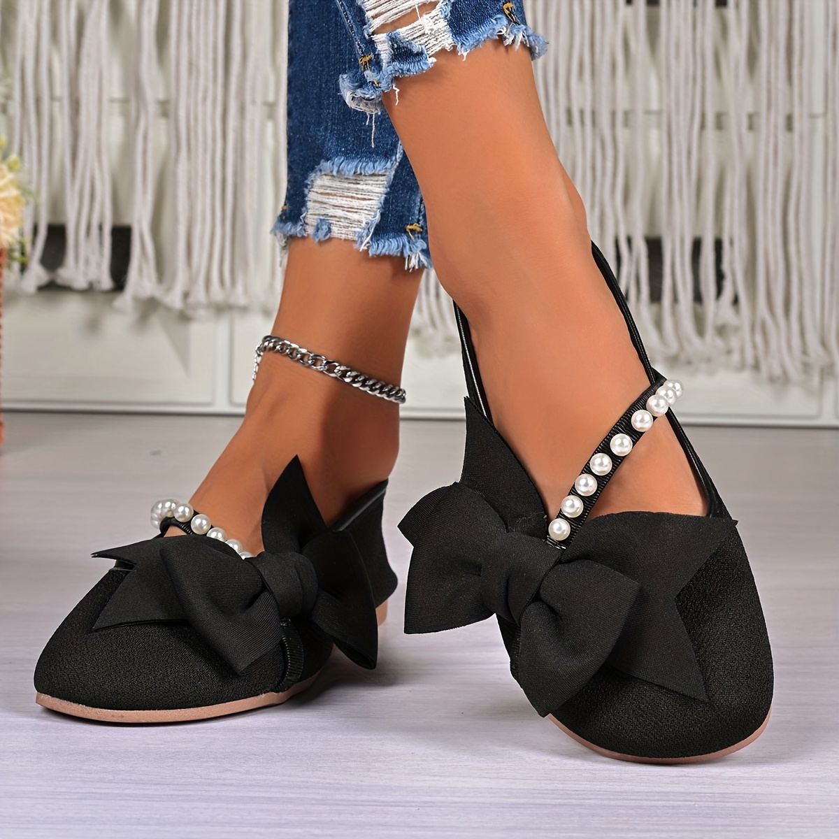 Women's Bow & Pearl Loafers