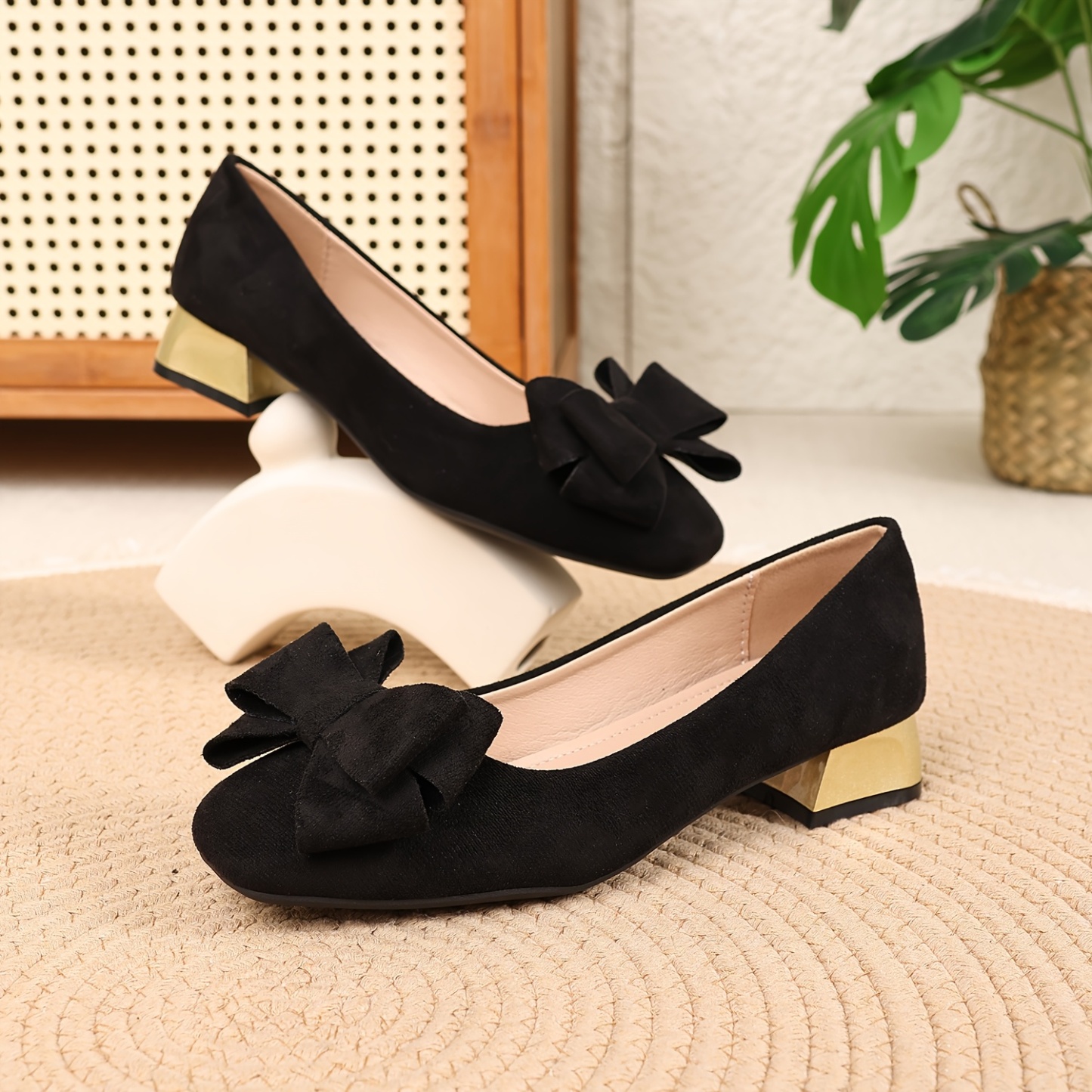 Ladies' New Fashion Bow Elegant Chunky Heel