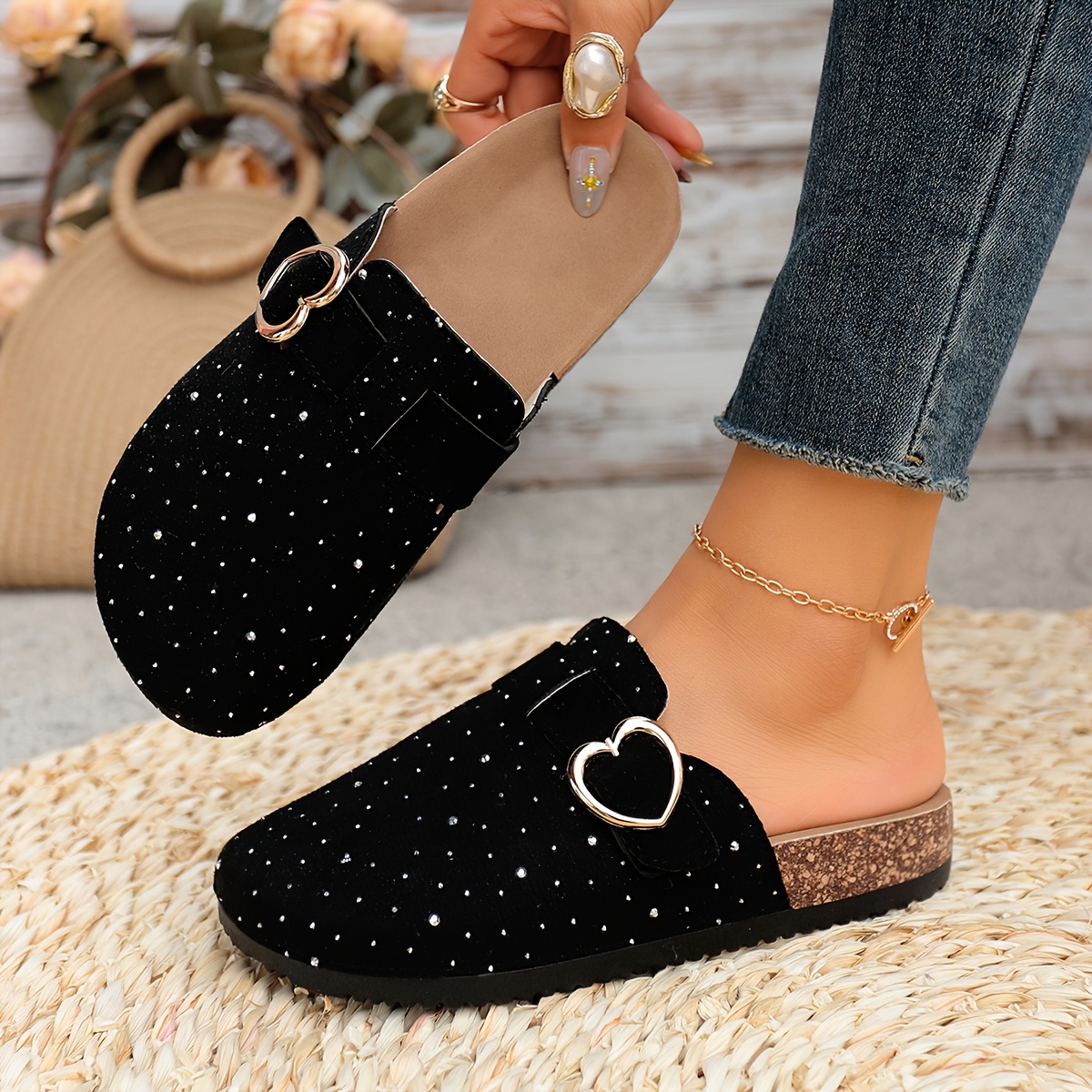 Women's Heart Buckle Classic Mules