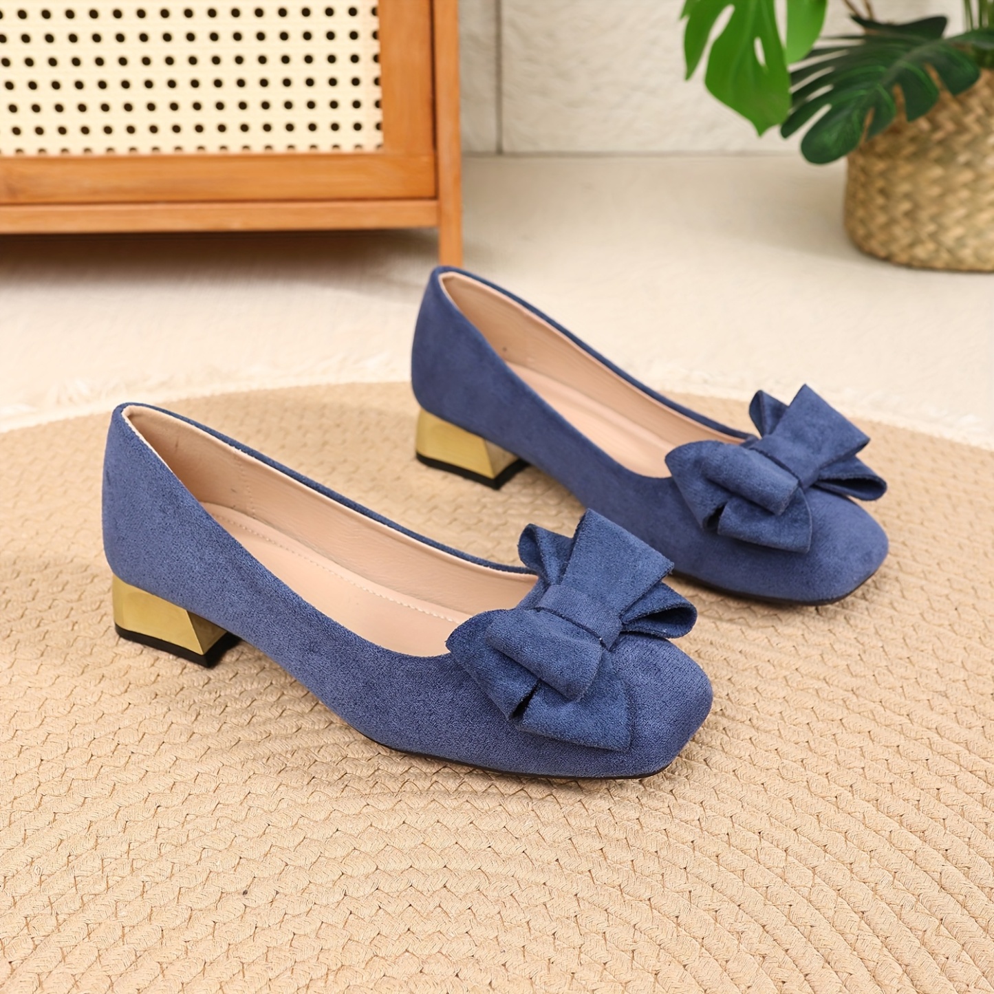 Ladies' New Fashion Bow Elegant Chunky Heel
