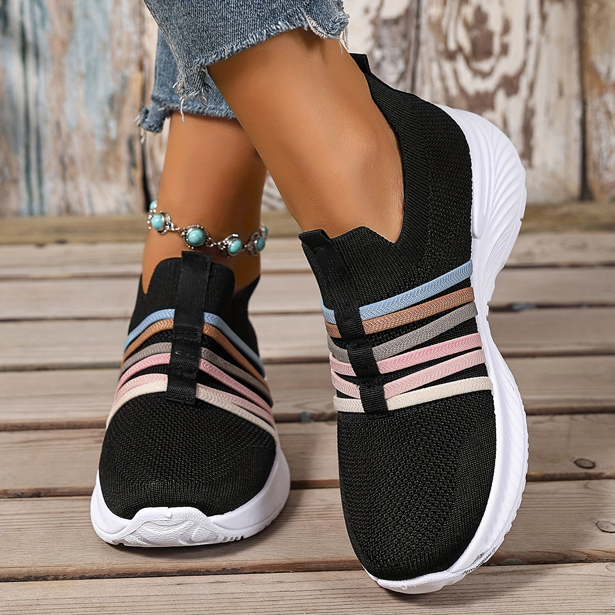 Women's Stripes Mesh Casual Sneakers