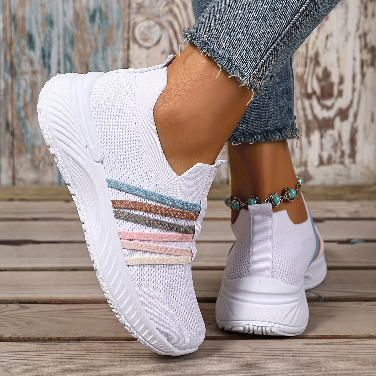 Women's Stripes Mesh Casual Sneakers